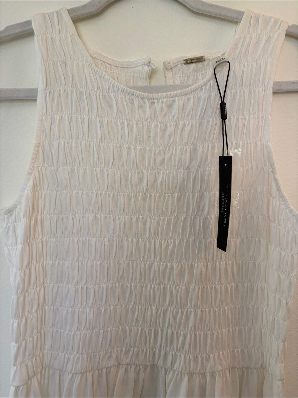 NWT! Tahari White 100% Cotton Smocked Maxi Dress